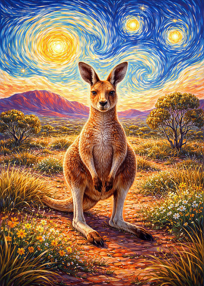 Kangaroo Under Starry Sky