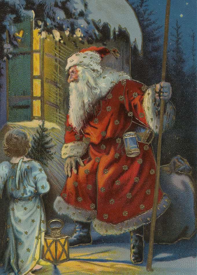 Santa Claus with a child and lantern