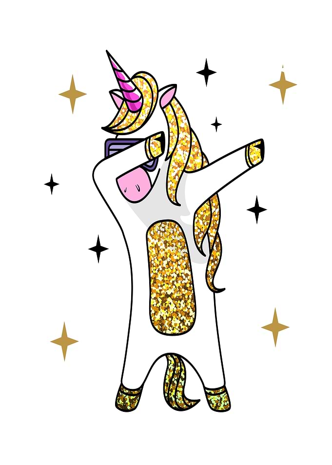 Dabbing Unicorn with Glitter and Stars