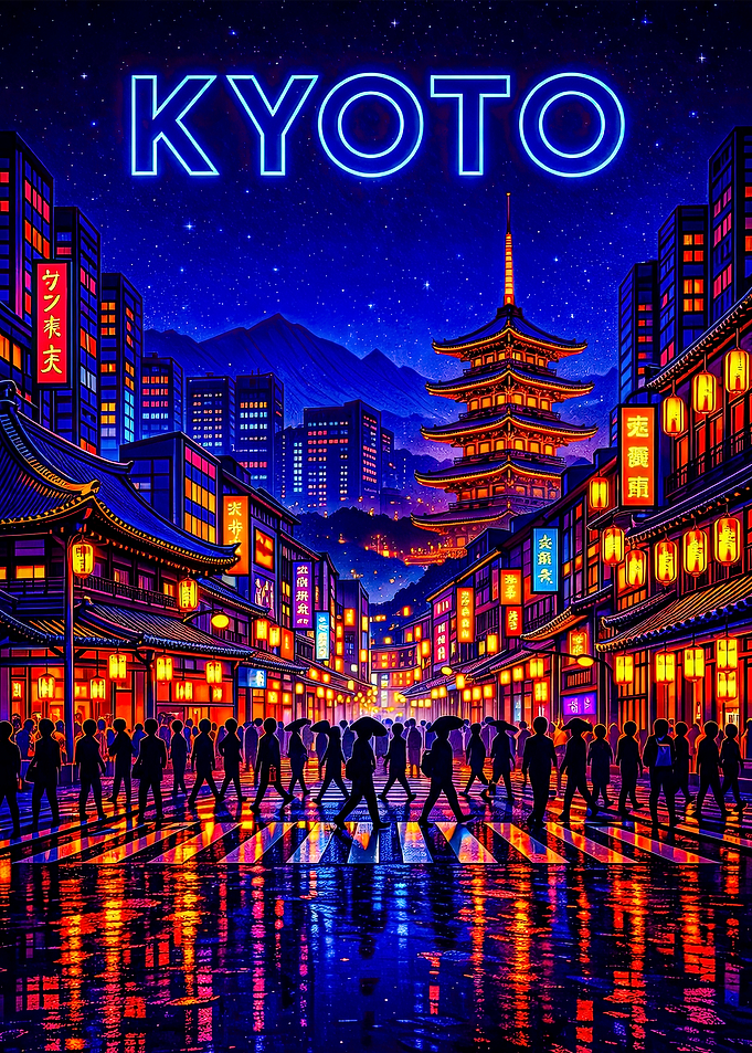 Neon Kyoto Street Scene