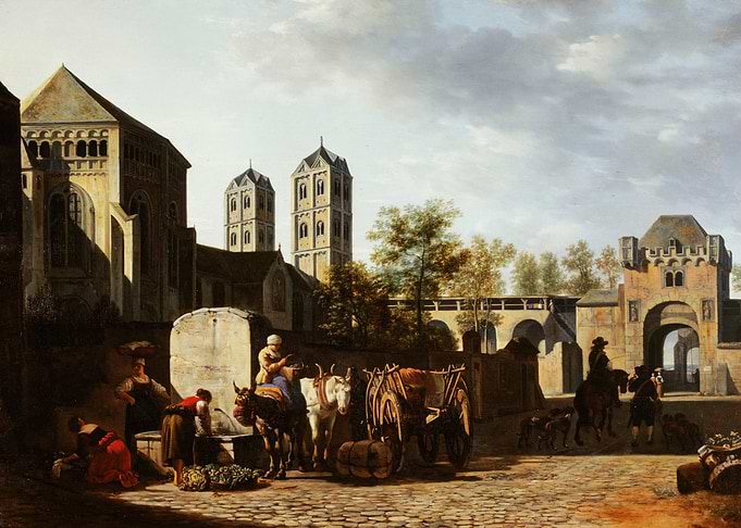 European City Square with Market Scene