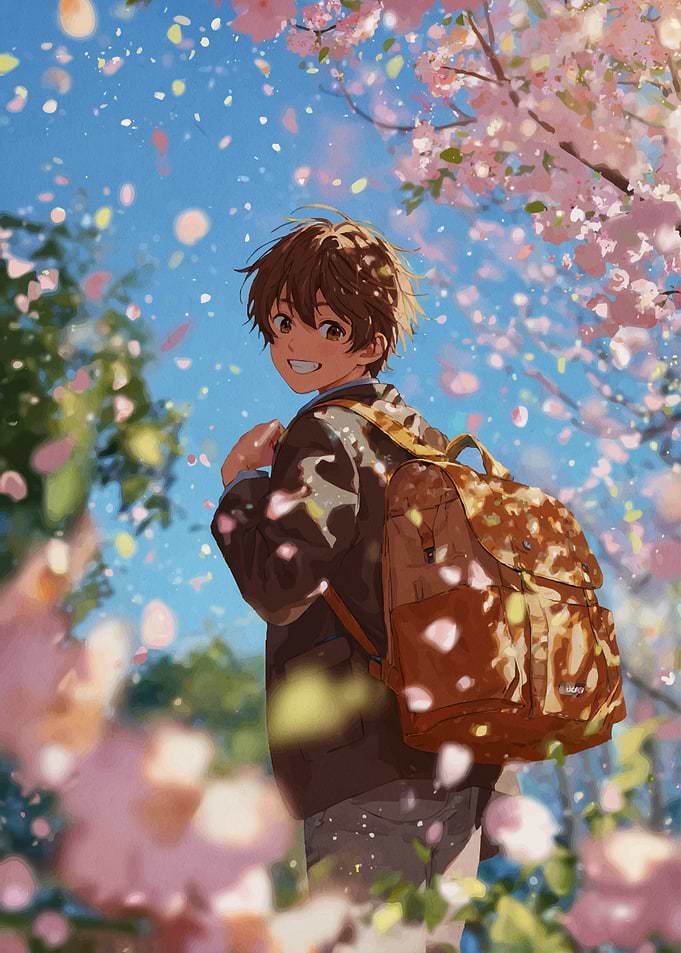 Anime Boy Under Cherry Blossoms