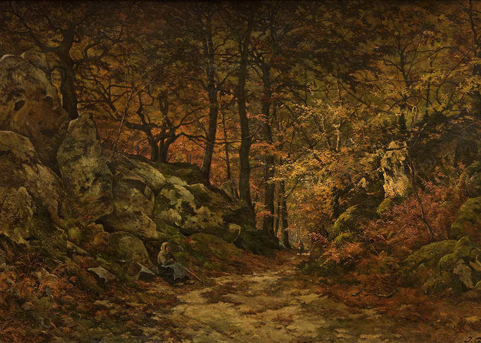Autumn Forest Path with Seated Figure