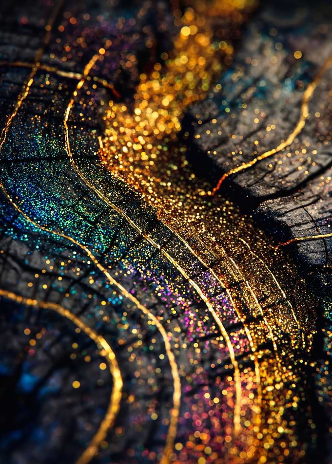Abstract Charred Wood Gold Glitter