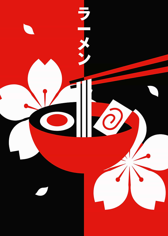 Modern Japanese Ramen and Cherry Blossoms