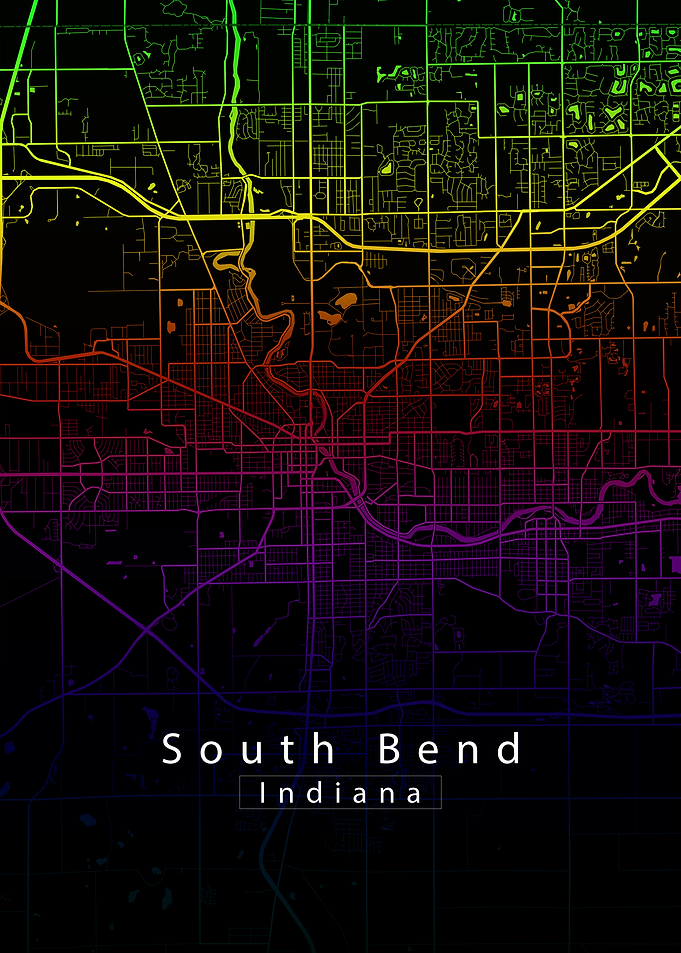 South Bend Indiana City Map rainbow