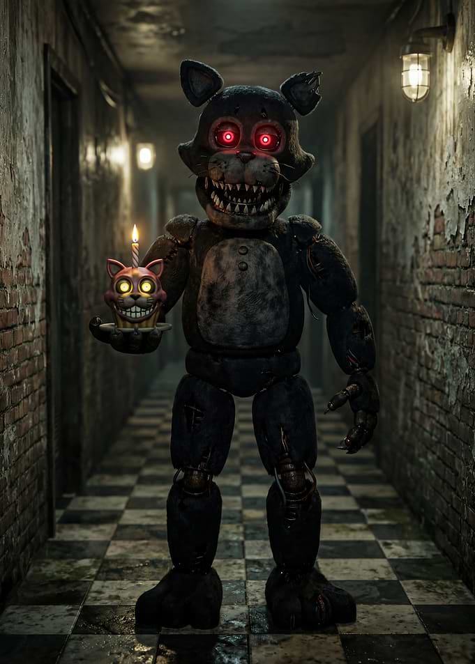 Scary Cat Animatronic with Cupcake