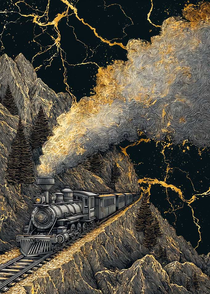 Golden Steam Train Mountain Journey