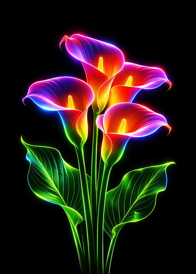 Neon Calla Lilies on Black