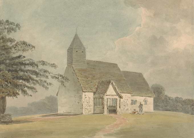 Watercolor painting of a church