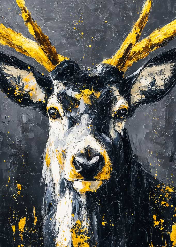Golden Antler Deer Palette Knife Art