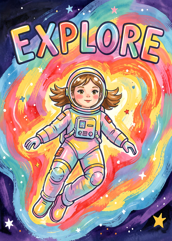 Astronaut Girl Exploring Space