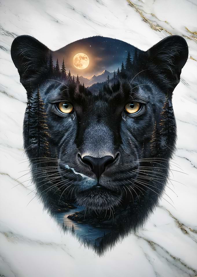wild Black Panther with Forest Landscape
