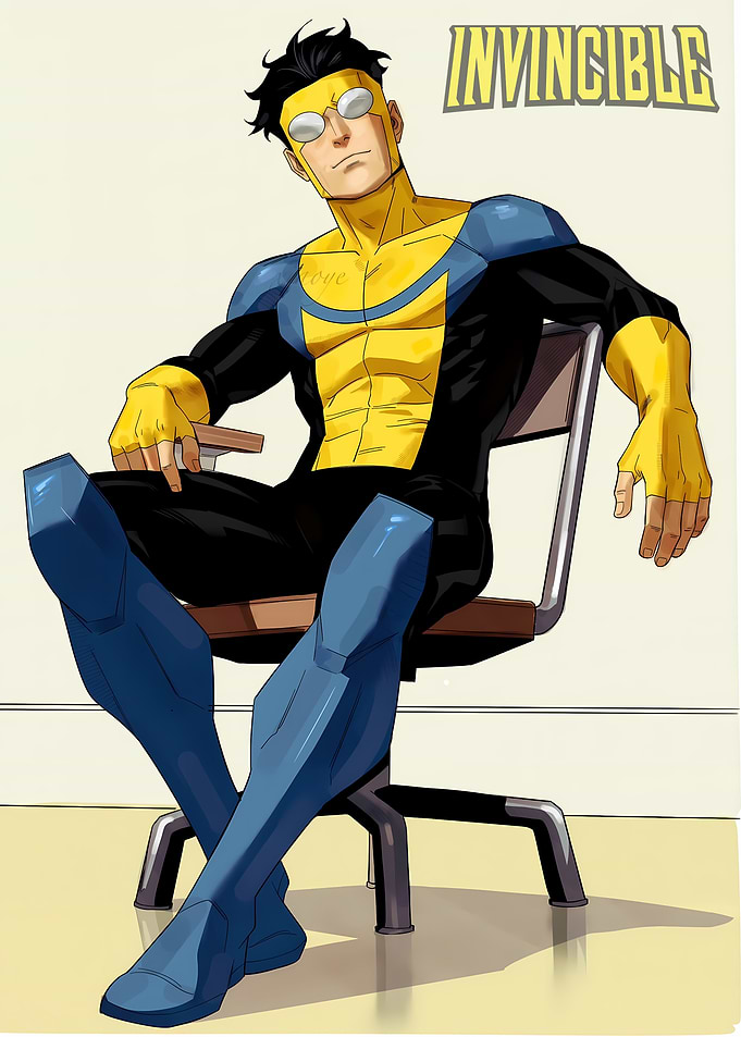 Invincible sitting on a chair