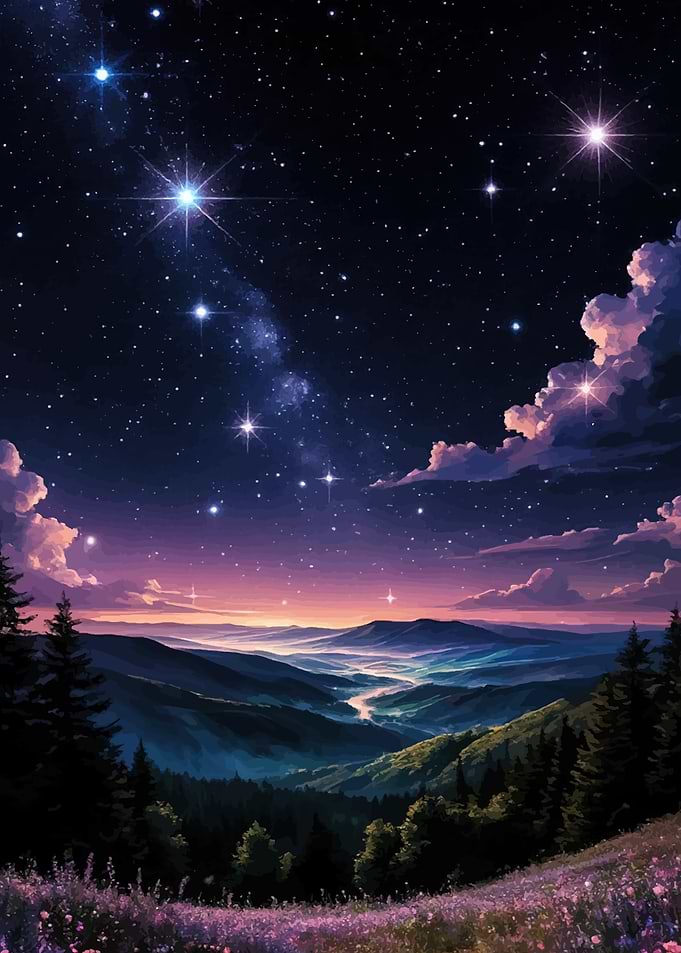 Starry Night Landscape Mountains