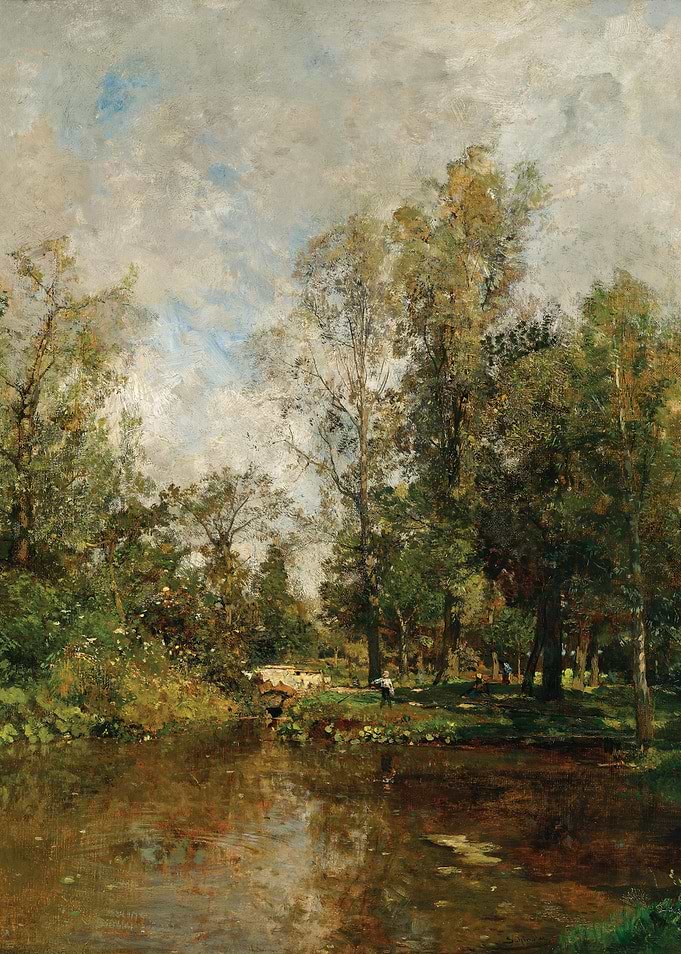 Idyllic Riverside Landscape with Figures