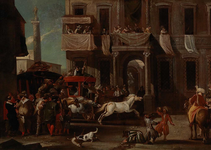 Venetian Carnival Scene with Horse and Carriage