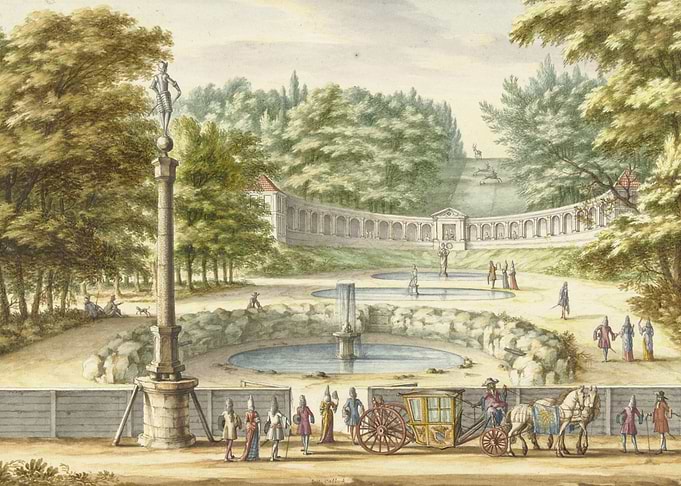Baroque Garden with Carriage and Fountain