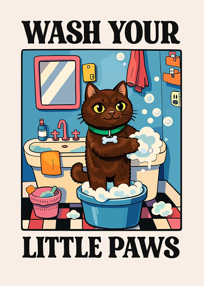 Cat Washing Little Paws in Bathtub
