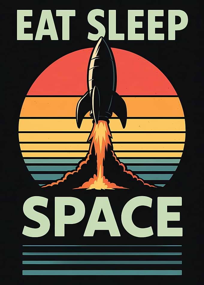 Eat Sleep Space Rocket Retro Sunset