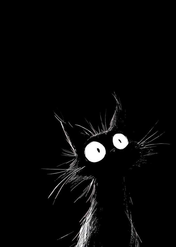 Scared Black Cat with Big Eyes