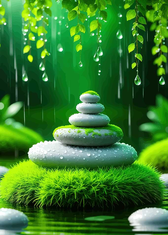 Zen Stones in Rain