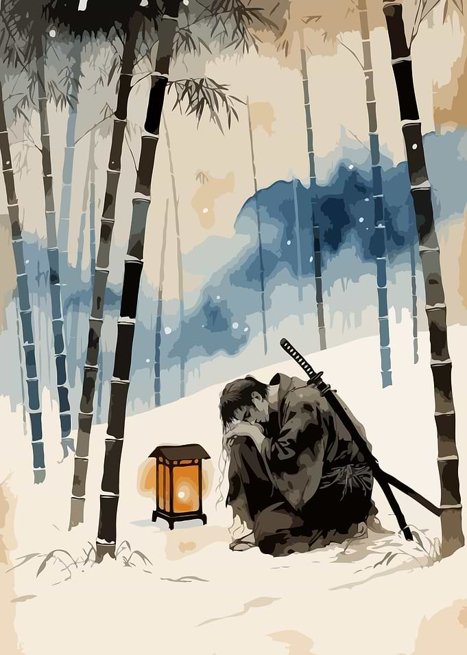 Samurai in Snow with Lantern