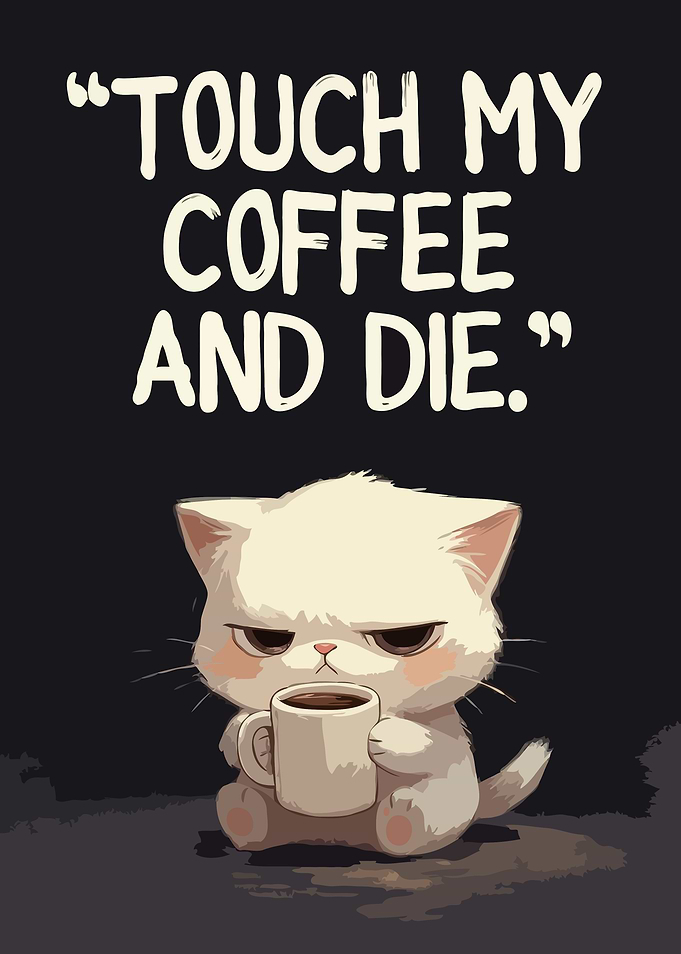 Grumpy Cat with Coffee Humor Art