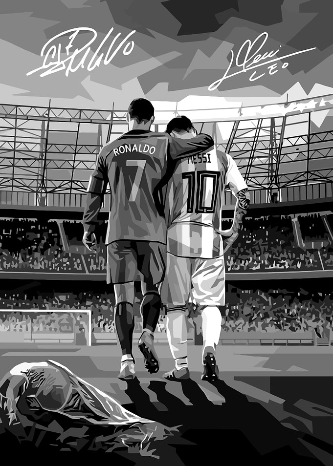 Ronaldo and Messi Black White Pop Art Style