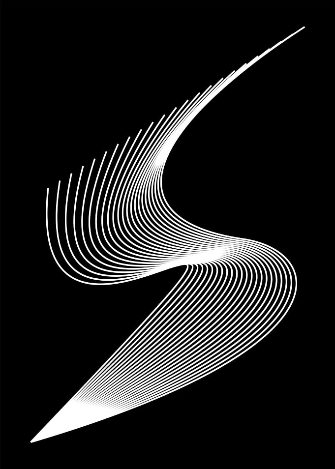 Abstract S-shaped white lines on black