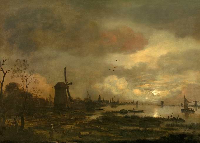 Dutch Landscape with Windmill and River