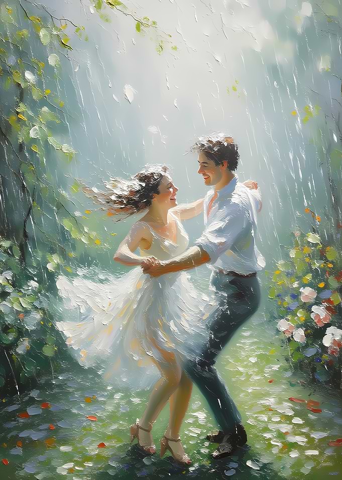 Couple dancing in the rain