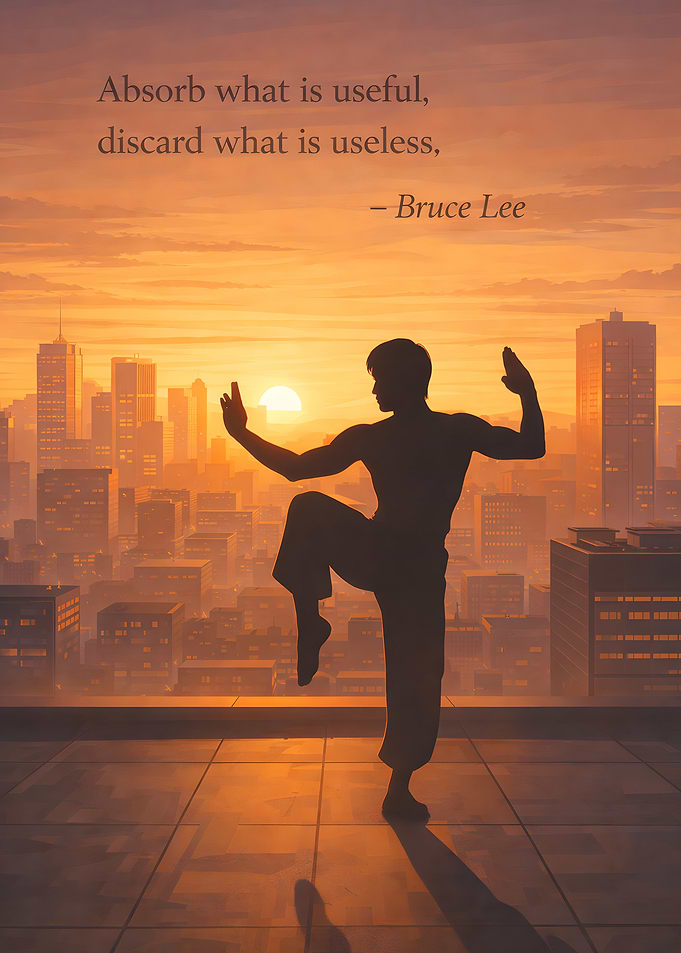 Bruce Lee silhouette at sunset