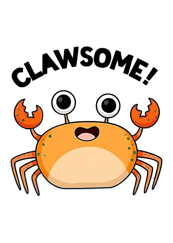 Cute Crab with 'Clawsome!' Text