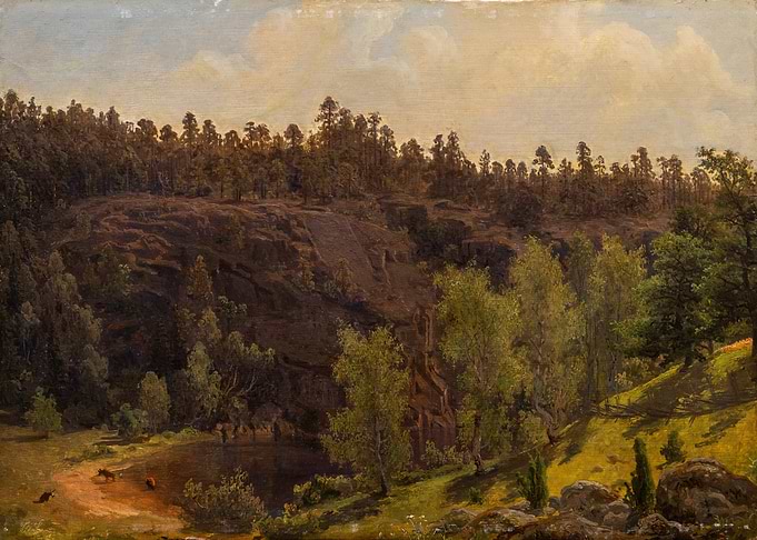 Rocky Landscape with Forest and Animals