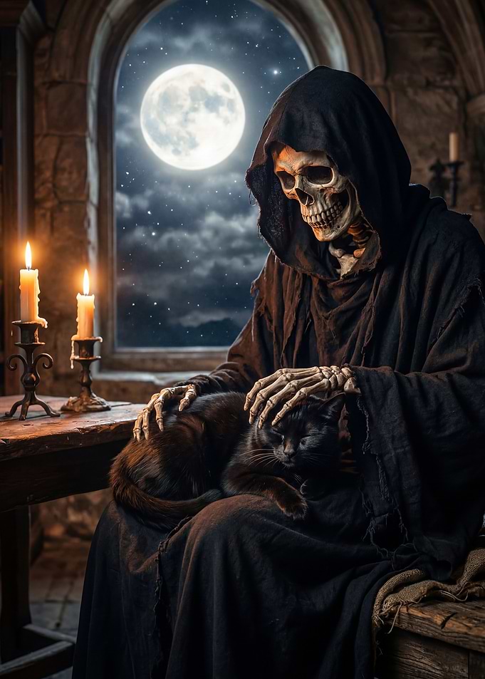 Grim Reaper with Black Cat