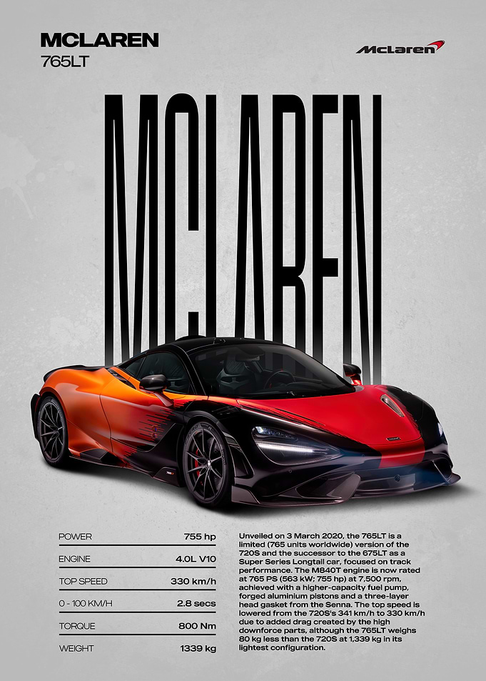 McLaren 765LT Car Poster