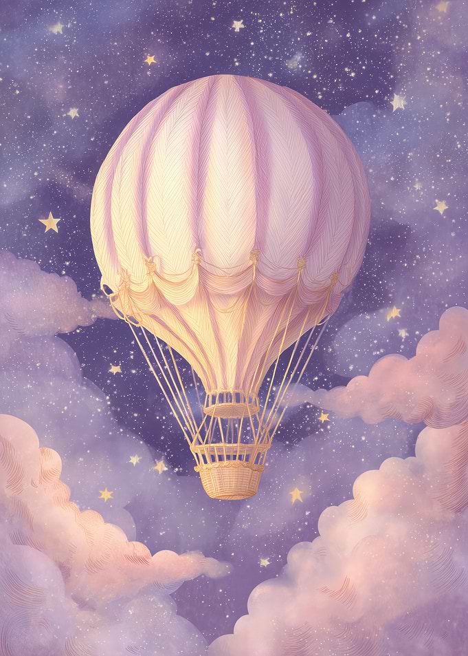 Hot Air Balloon in Starry Night Sky