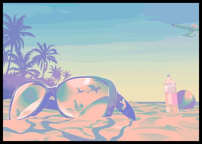 Retro Beach Scene with Sunglasses