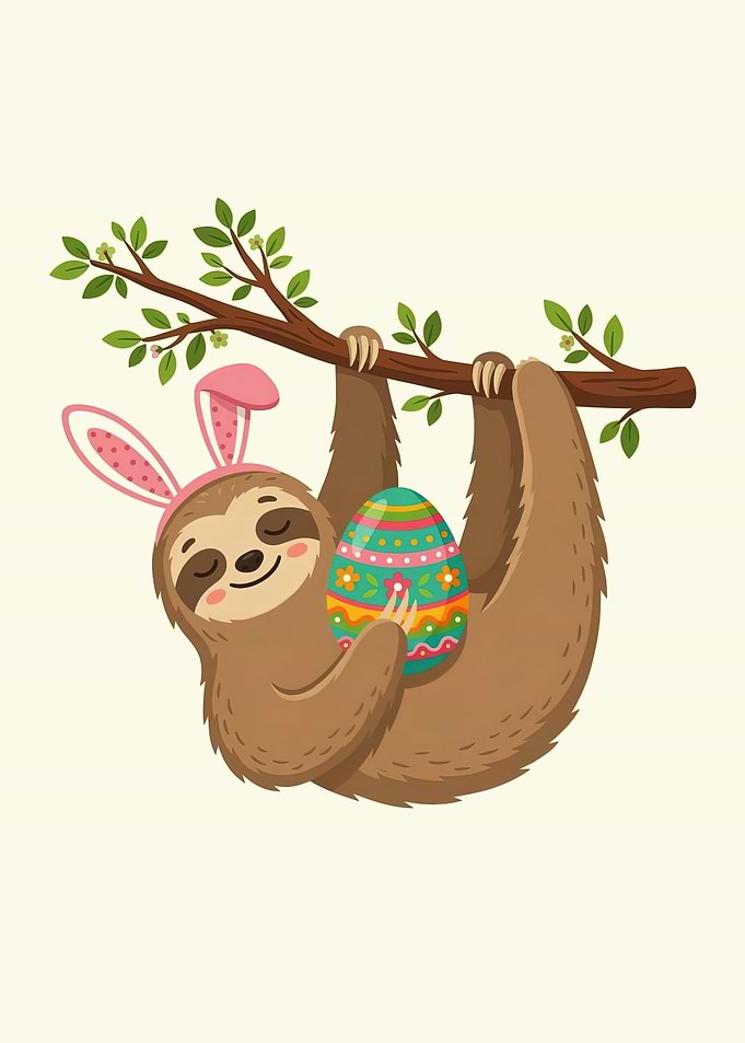 Cute Sloth with Easter Egg