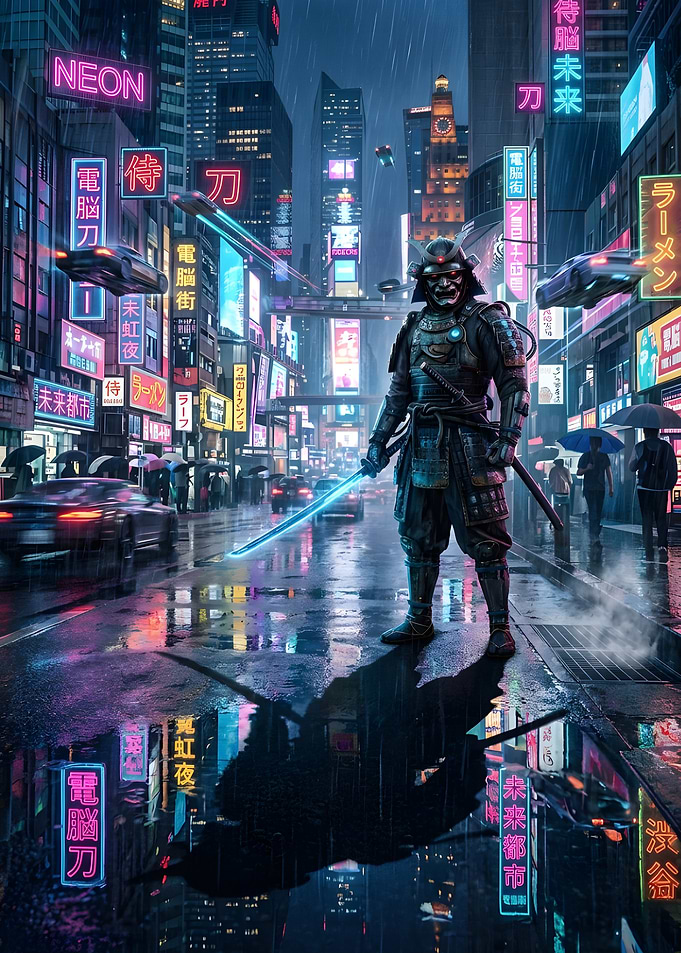 Cyberpunk Samurai in Neon City