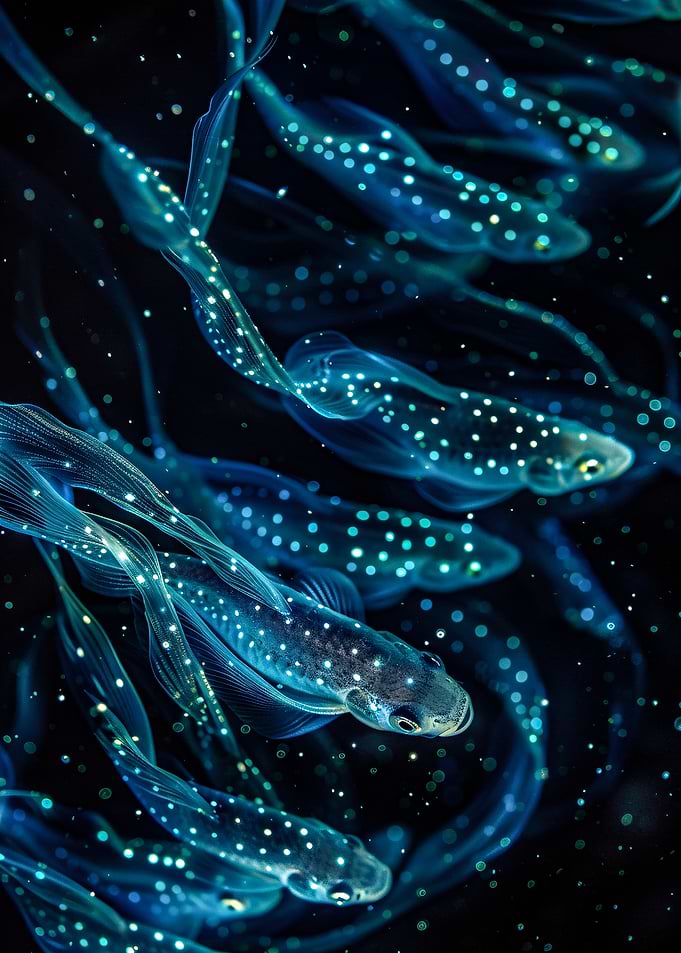 Bioluminescent Fish School