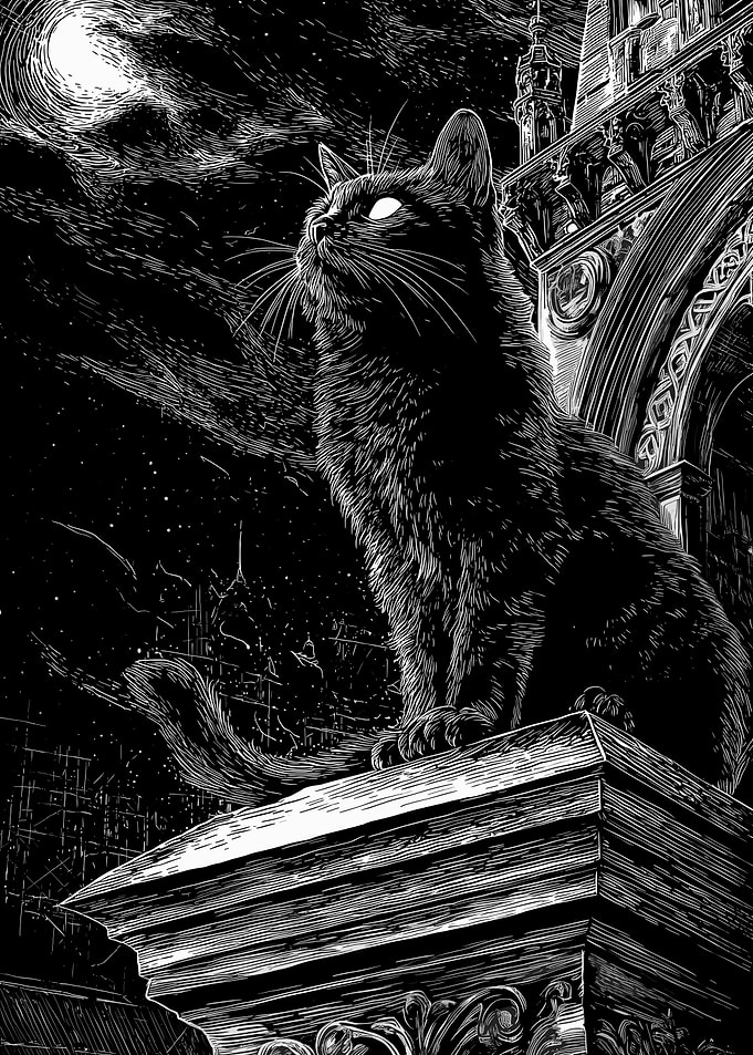 Black Cat on Gothic Balcony