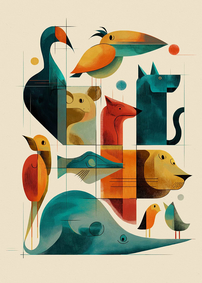 Abstract Geometric Animals Collage
