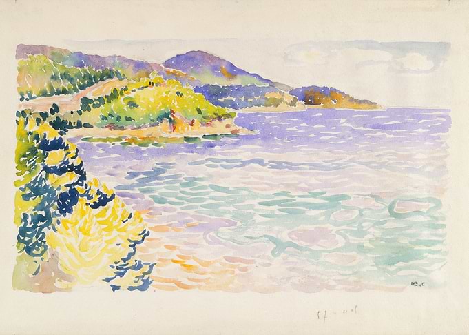 Coastal Landscape with Hills and Water