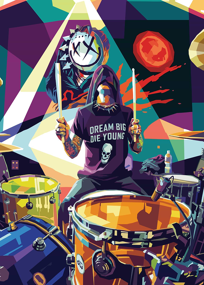 Drummer with Skull Mask