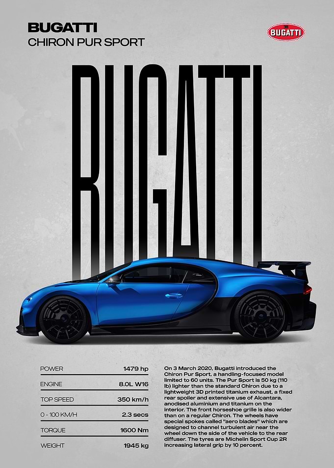 Bugatti Chiron Pur Sport Poster