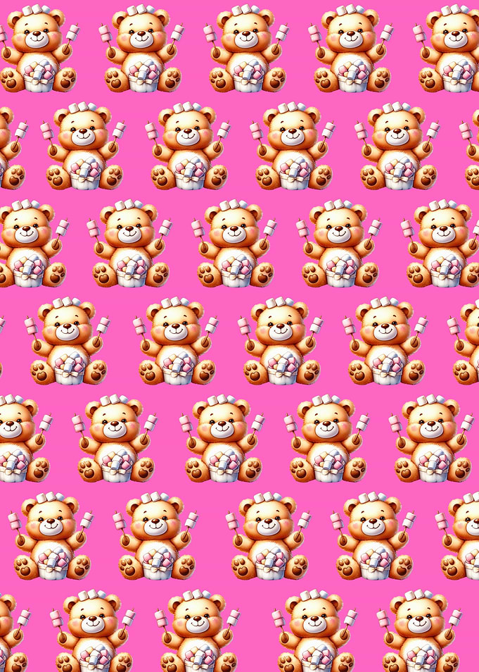 Cute Teddy Bears with Marshmallows Pattern