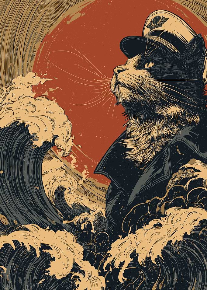 Cat Captain in a Great Wave