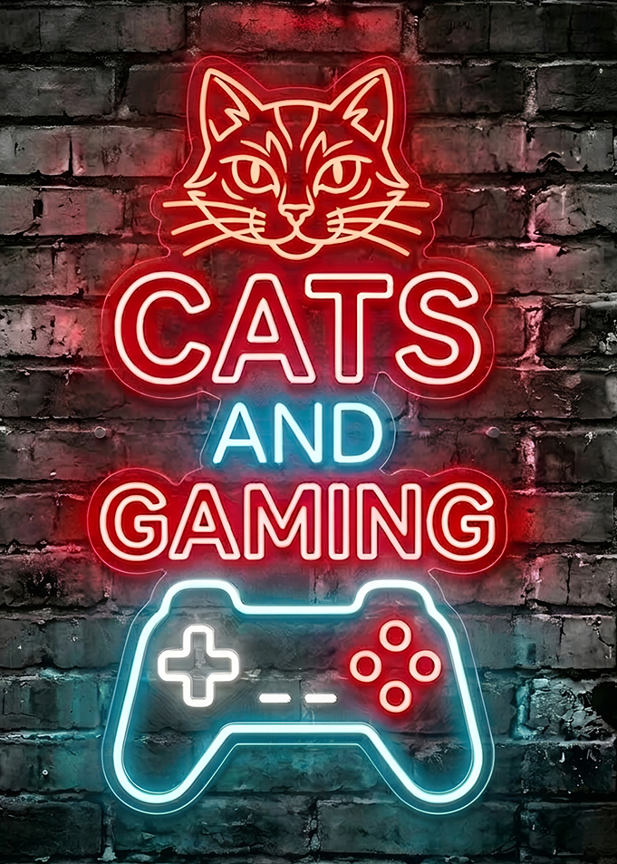 Cats and Gaming in Neon Lights Gamer